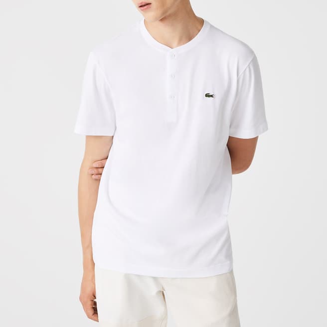 Lacoste White Cotton Henley Top