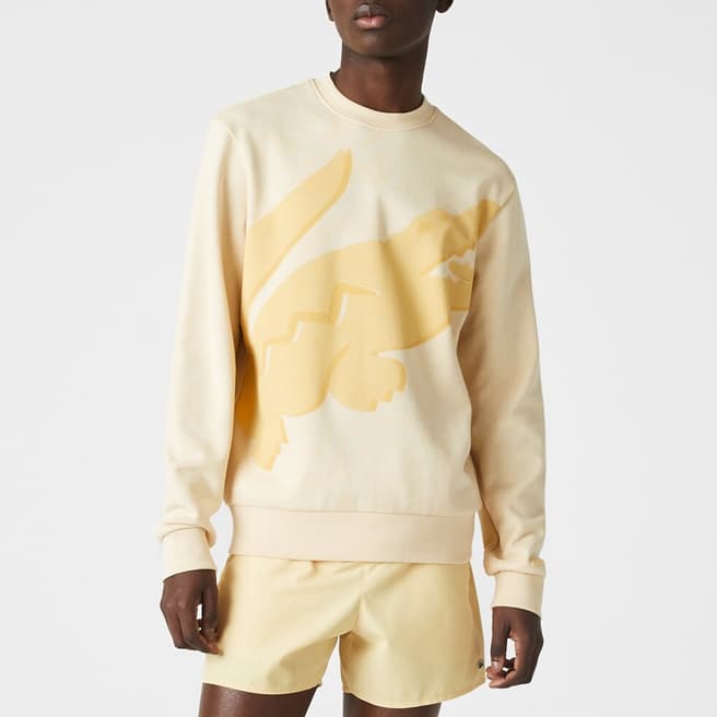 Lacoste Pastel Yellow Cotton Crocodile Graphic Sweatshirt