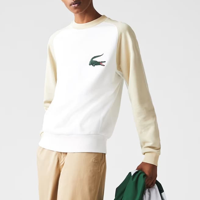 Lacoste Ecru Cotton Large Logo Sweatshirt