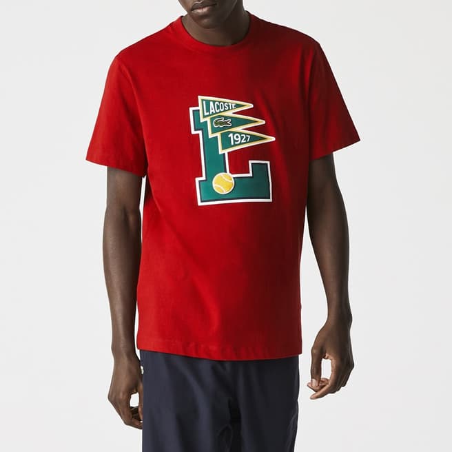 Lacoste Red Graphic Design Cotton T-Shirt