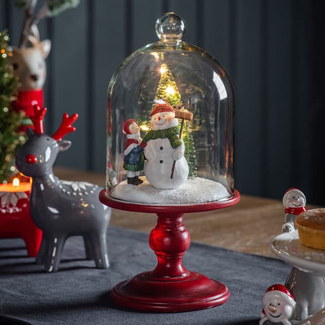Gallery Living Snowman Scene Cloche with LED Red