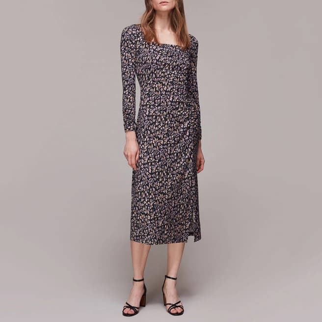 WHISTLES Multi Floral Jersey Midi Dress