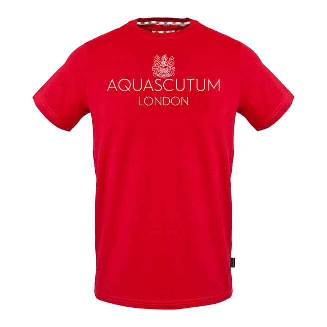 Aquascutum Red Basic Logo Stretch Cotton T-Shirt