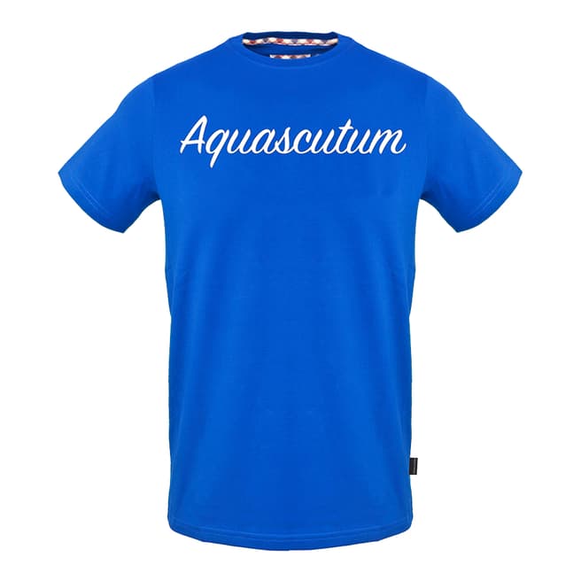 Aquascutum Blue Script Logo Stretch Cotton T-Shirt