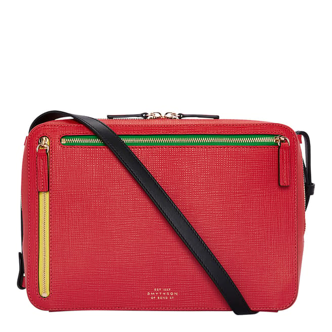 Smythson Scarlett Red Panama Sliding Strap Zip Crossbody