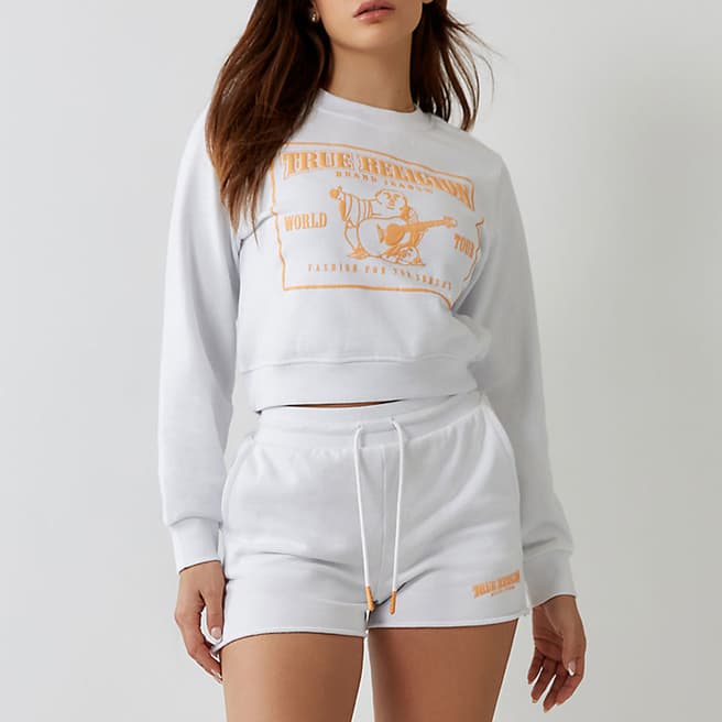 True Religion White Graphic Logo Cotton Blend Sweatshirt