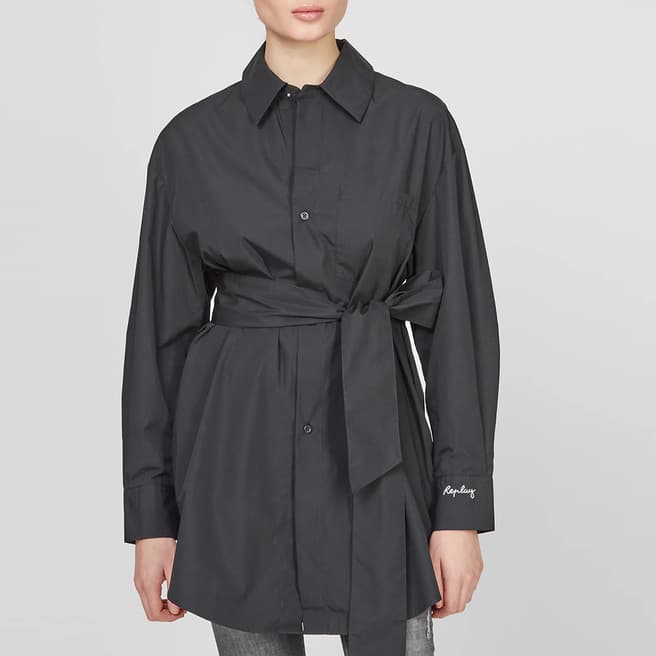 Replay Black Belted Cotton Maxi Shirt