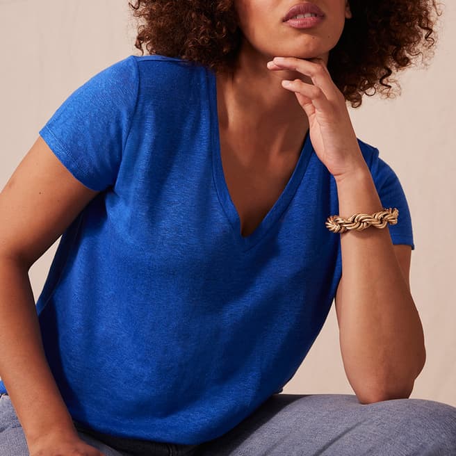 Mint Velvet Blue V-Neck Linen T-Shirt