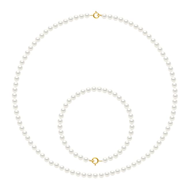 Ateliers Saint Germain Natural White/Yellow Gold Real Cultured Freshwater Pearl Necklace/Bracelet