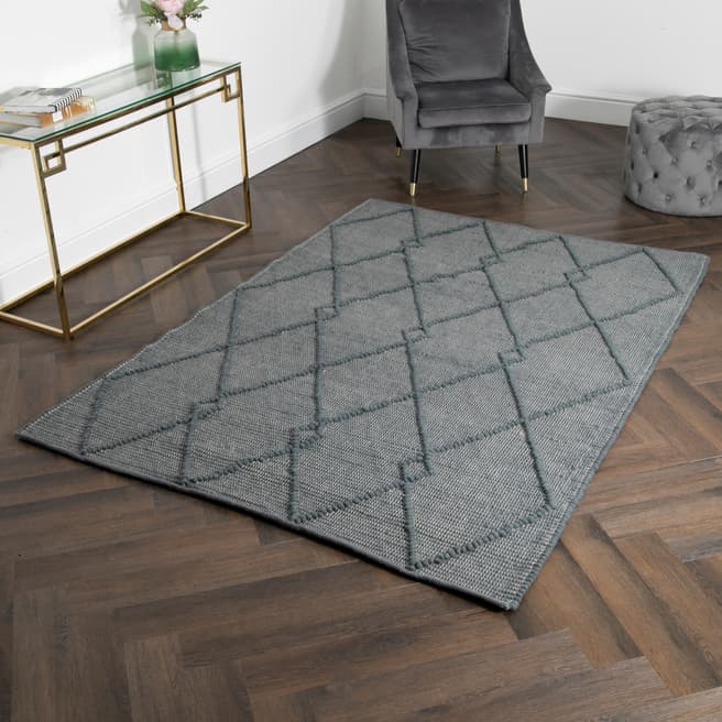 Native Home & Lifestyle Diamond Pattern Large Wool Rug 200x300cm, Grey