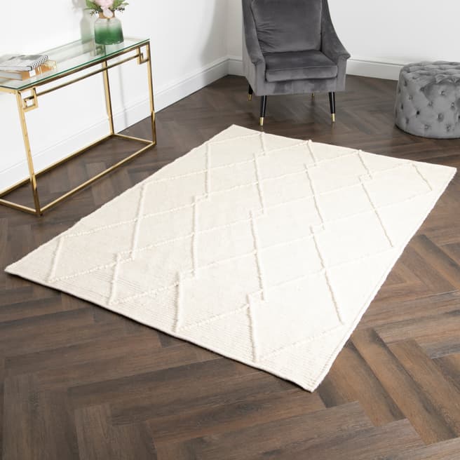 Native Home & Lifestyle Diamond Pattern Large Wool Rug 120x180cm, Cream