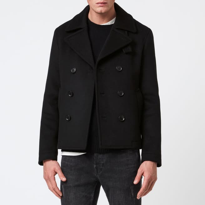 AllSaints Black Juncal Double Breasted Wool Blend Jacket