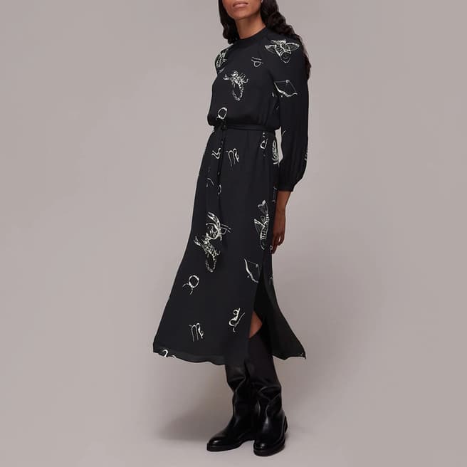 WHISTLES Black Kati Horoscope Print Midi Dress