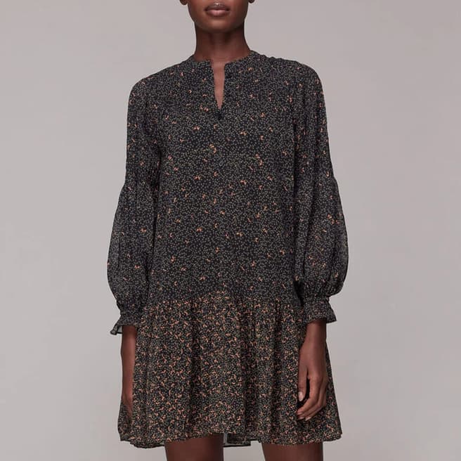 WHISTLES Black Riley Printed Notch Neck Dress