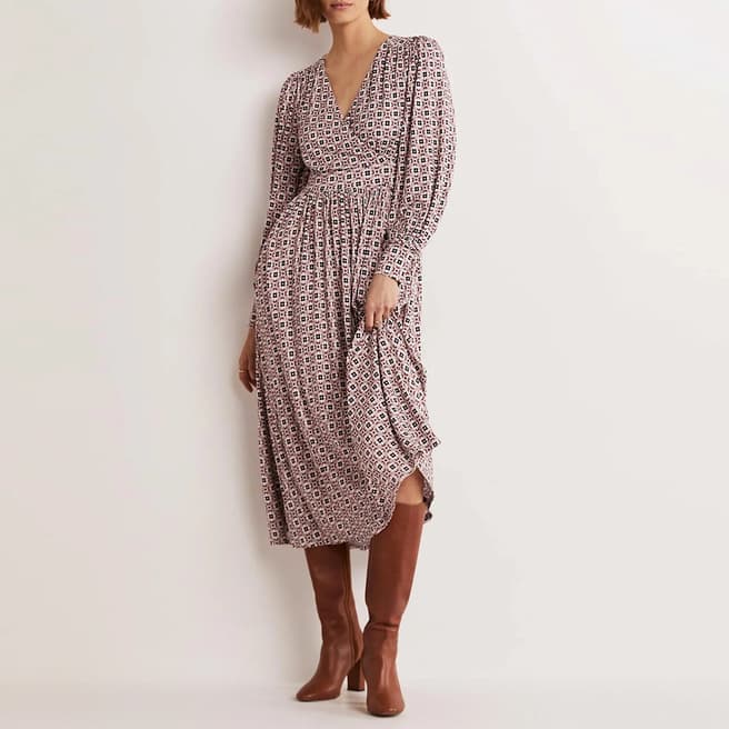 Boden Pink Print Fixed Wrap Jersey Midi Dress