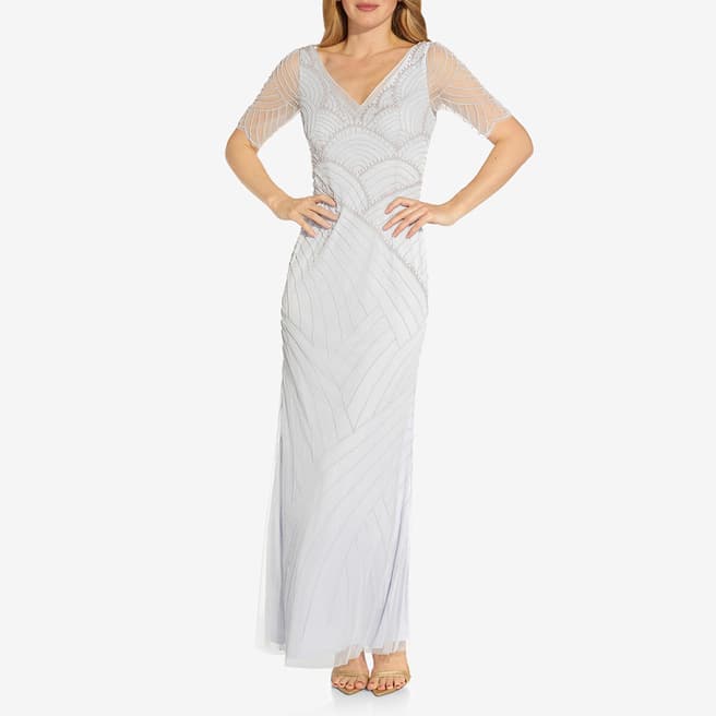 Adrianna Papell Off White Beaded Long Gown