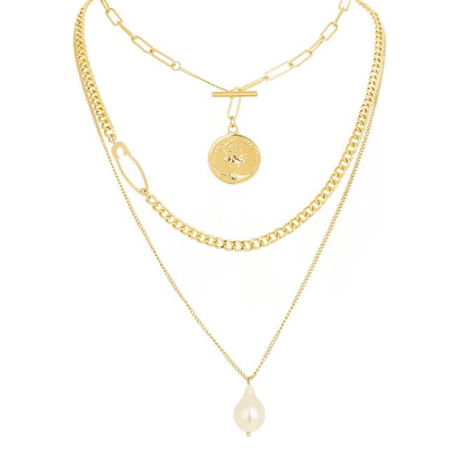 Chloe Collection by Liv Oliver 18K Gold Multi Layer Pearl Drop Necklace