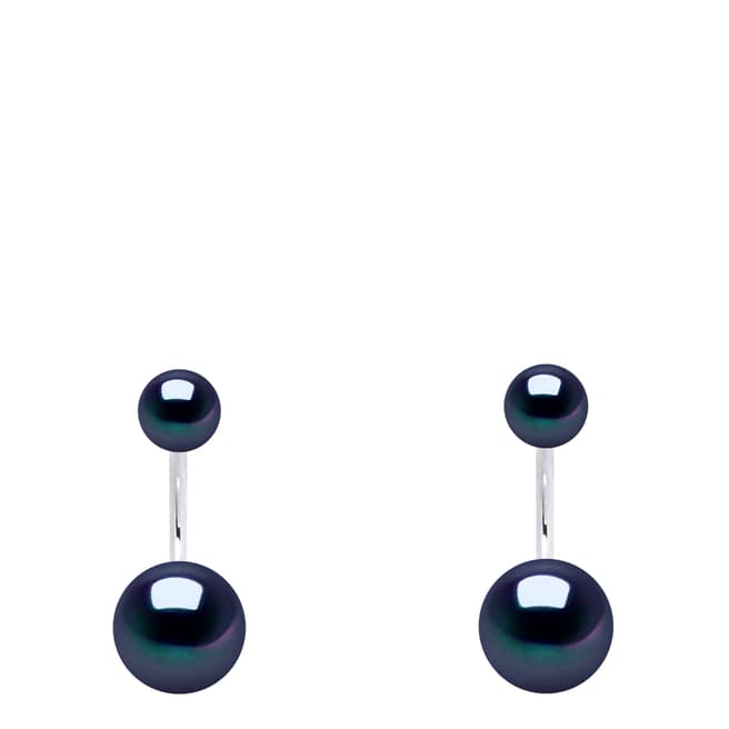 Atelier Pearls Silver/Black Tahiti Real Cultured Freshwater Pearl Duo Earrings