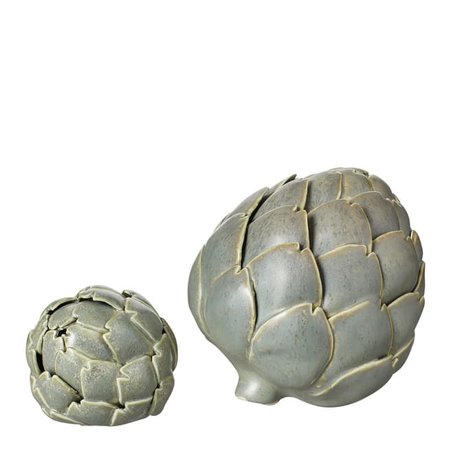 OKA Pair of Porcelain Artichokes, Green