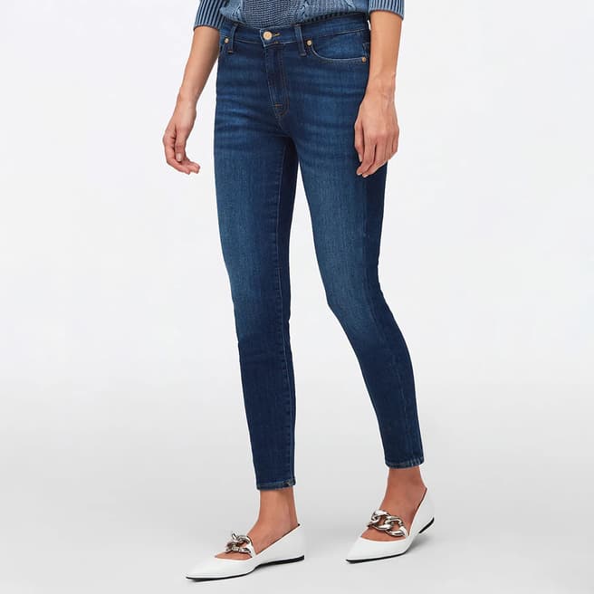 7 For All Mankind Blue High Waisted Cropped Skinny Jeans