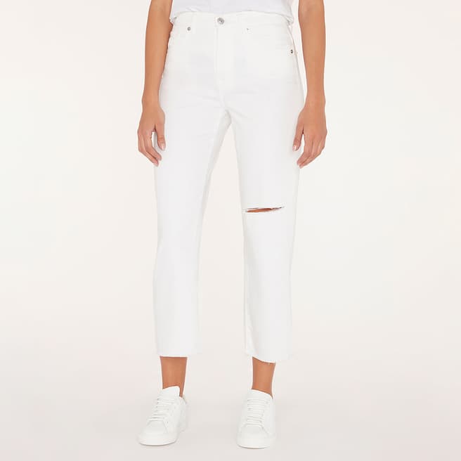7 For All Mankind White Distressed Straight Stretch Jeans