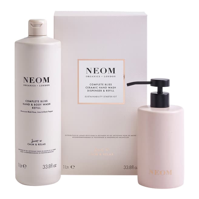 NEOM ORGANICS Complete Bliss Reusable Hand Wash Dispenser and Refill 1L