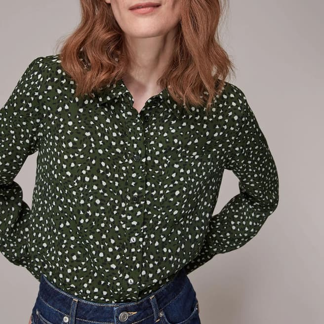 WHISTLES Green Animal Print Blouse