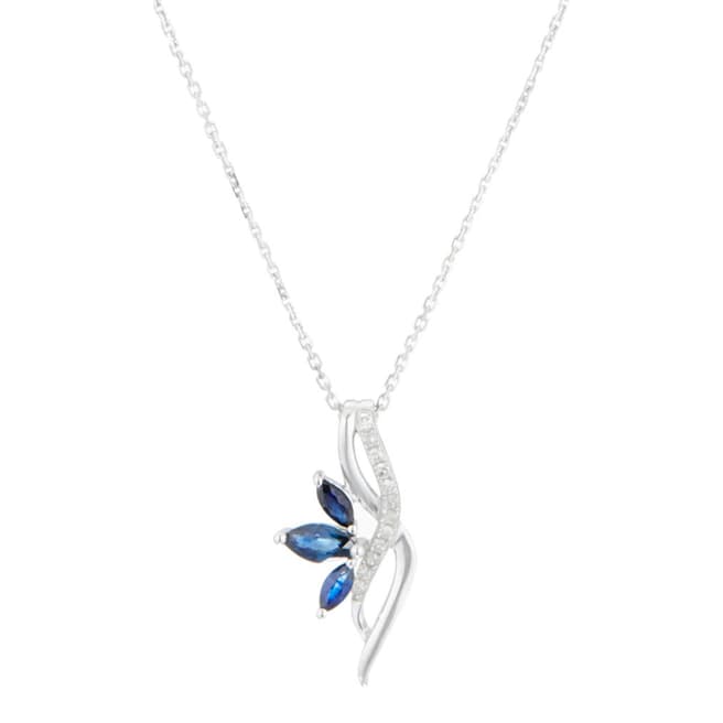 Artisan Joaillier Silver/Blue Sapphire Flower Stone Pendant Necklace