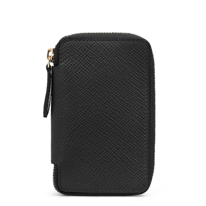 Smythson Black Panama Zip Around Key Holder