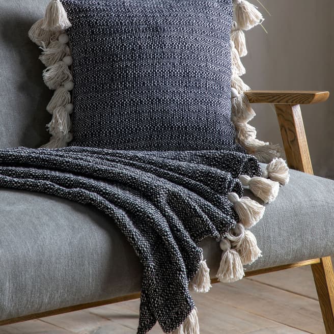 Gallery Living Woven Throw with Tassels Black 130x170cm