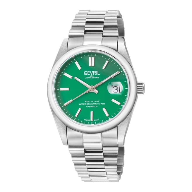 Gevril Men's Silver/Green West Village Watch 40mm