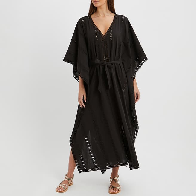 N°· Eleven Black Cotton Guipure-Lace Trimmed Kaftan