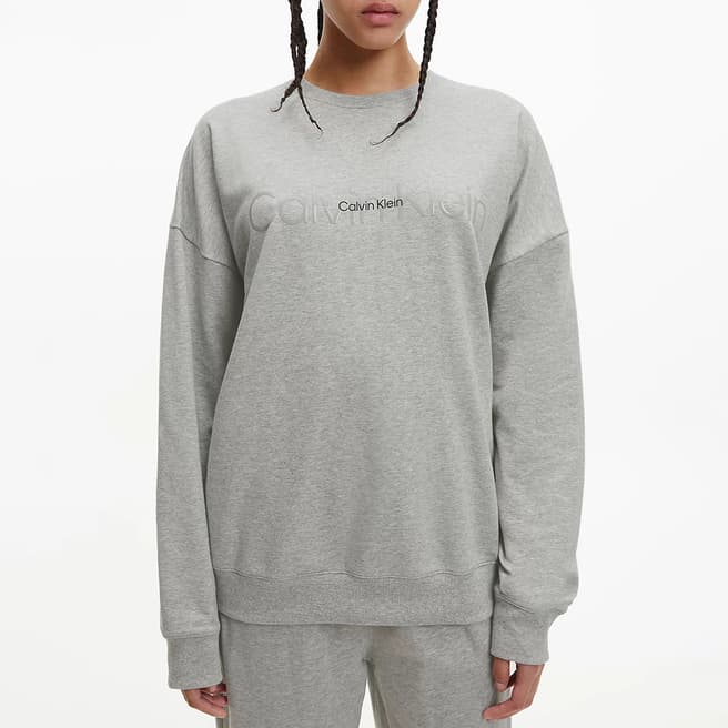 Calvin Klein Grey Logo Cotton Blend Sweatshirt
