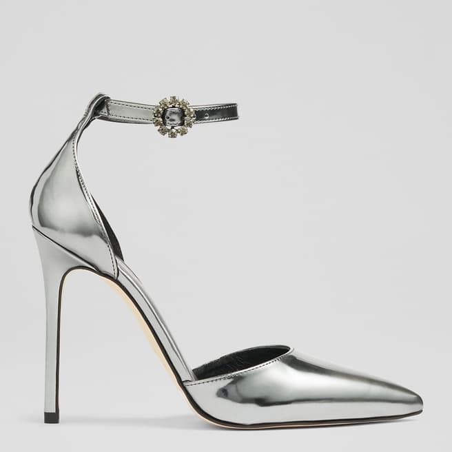 L K Bennett Gunmetal Mirror Kiera Leather Ankle Strap Heels