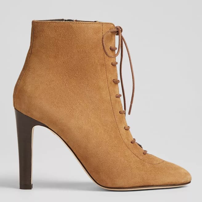 L K Bennett Tan Lydia Suede Lace Up Ankle Boots