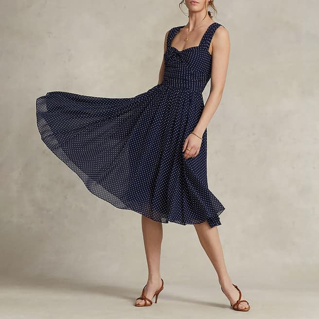 Polo Ralph Lauren Navy Polka Dot Cocktail Dress