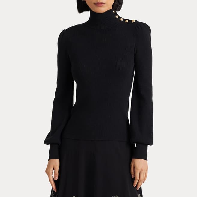 Lauren Ralph Lauren Black Ribbed Cotton Blend Jumper