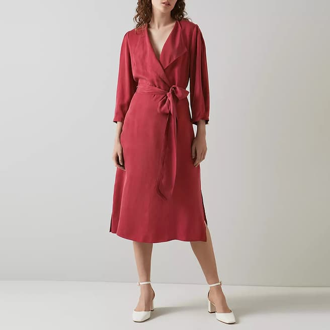 L K Bennett Burgundy Iris Belted Dress