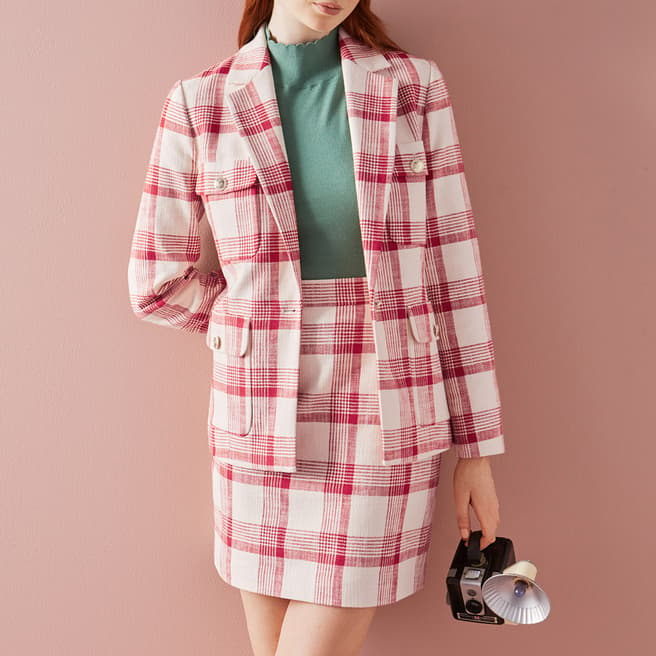 L K Bennett Pink Check Lottie Cotton Blend Jacket