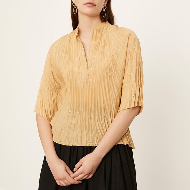 Vince Yellow Silk Pleated Blouse