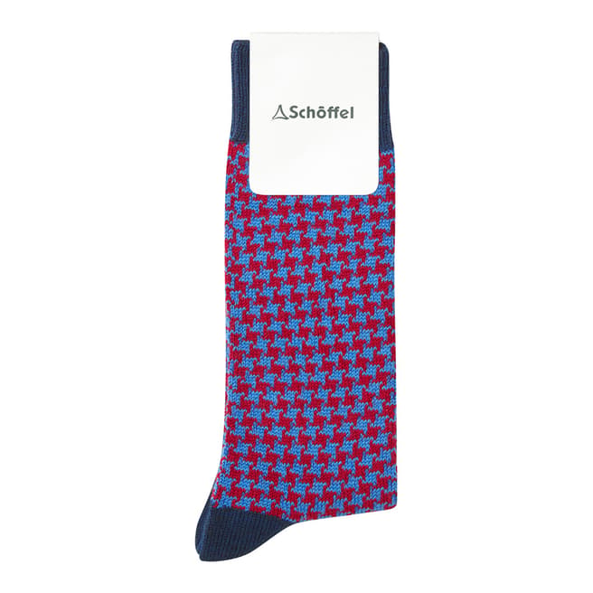 Schöffel Blue/Red Houndstooth Wool Blend Socks