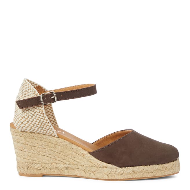 Paseart Brown Suede Closed Toe Espadrille Wedges