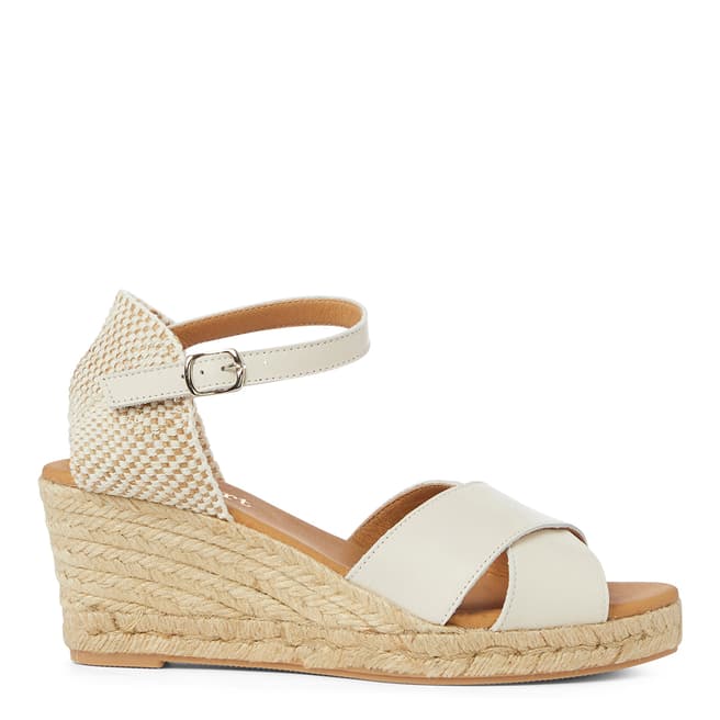 Paseart Off White Leather Espadrille Wedge Sandals