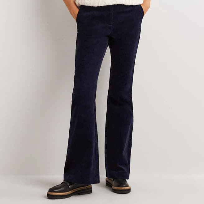 Boden Navy Corduroy Flare Cotton Trousers
