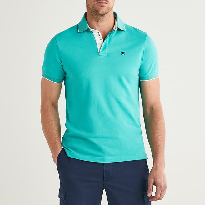 Hackett London Turquoise Contrast Collar Cotton Polo Shirt