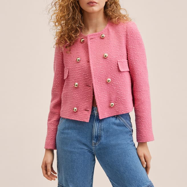 Mango Pink Double-Breasted Tweed Jacket