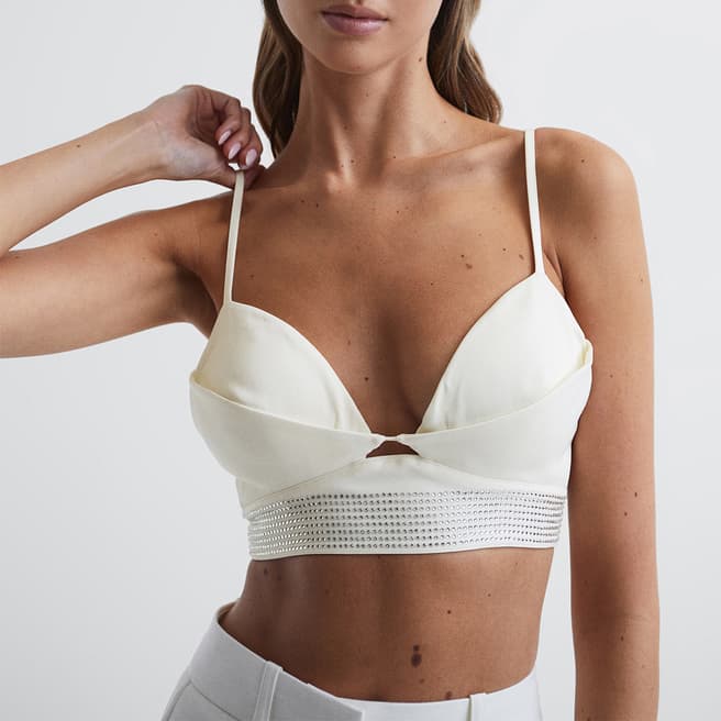 Reiss White Beth Embellished Crop Top