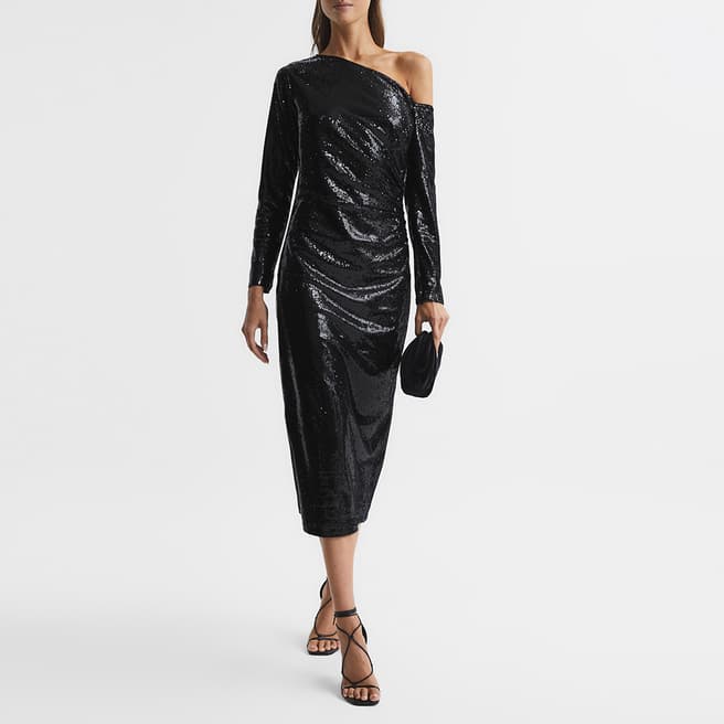 Reiss Black Jodie Sequin Midi Dress