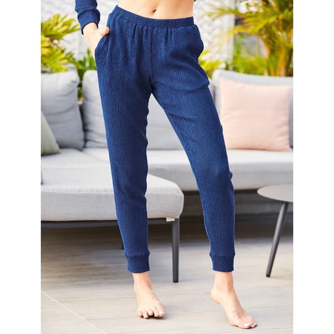 SOSANDAR Navy Blue Textured Slim Leg Joggers