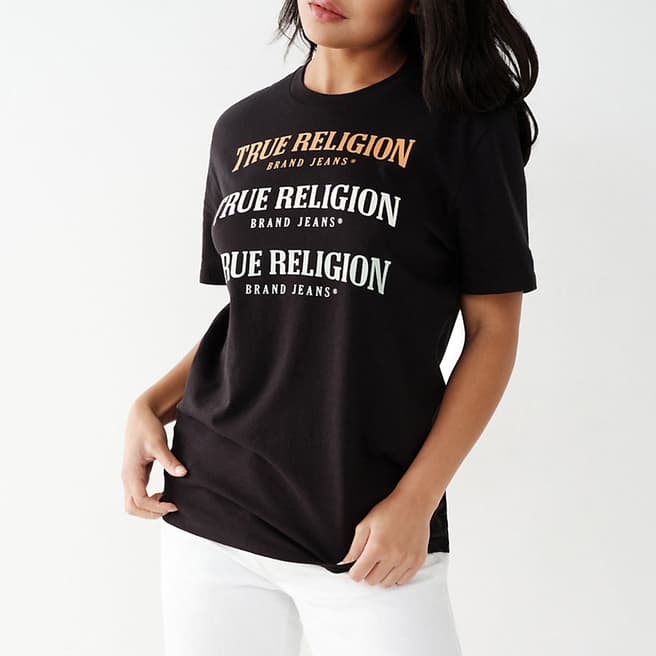 True Religion Black Logo Relaxed Fit Cotton T-Shirt